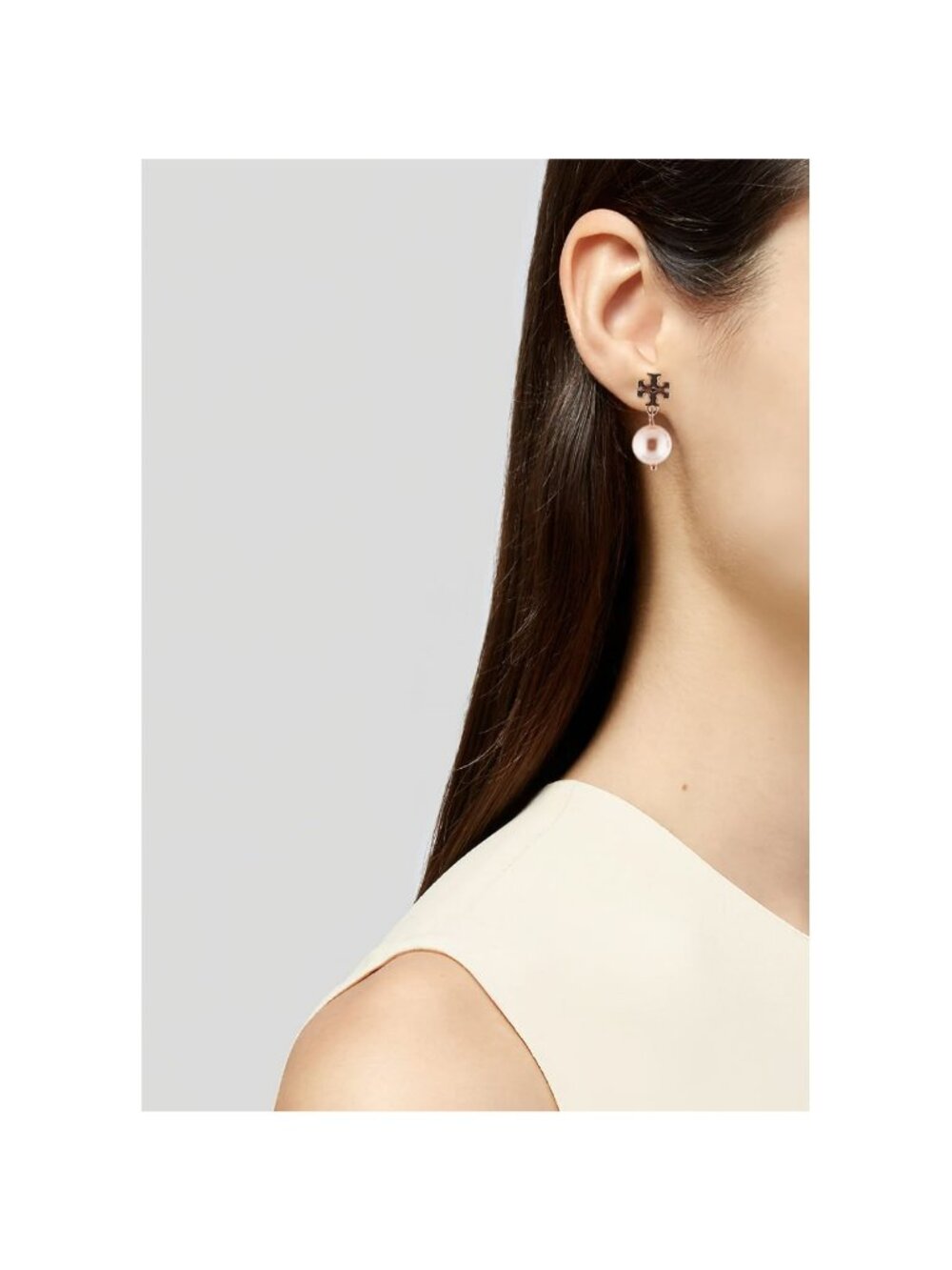 Tory Burch Faux Pearl Logo Drop Earrings Rose Gold OS - Picture 7 of 8
